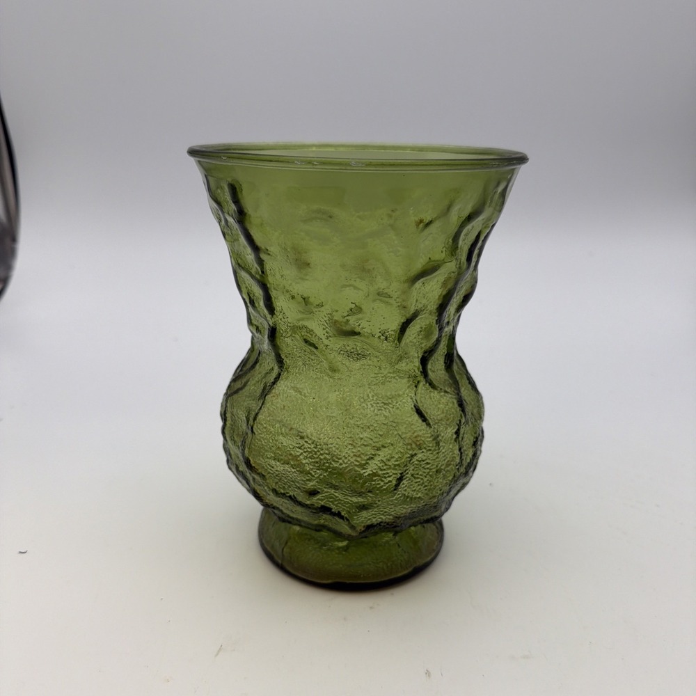 Vintage E. O. Brody Co. Emerald Green Crinkle Glass Vase 8" Tall